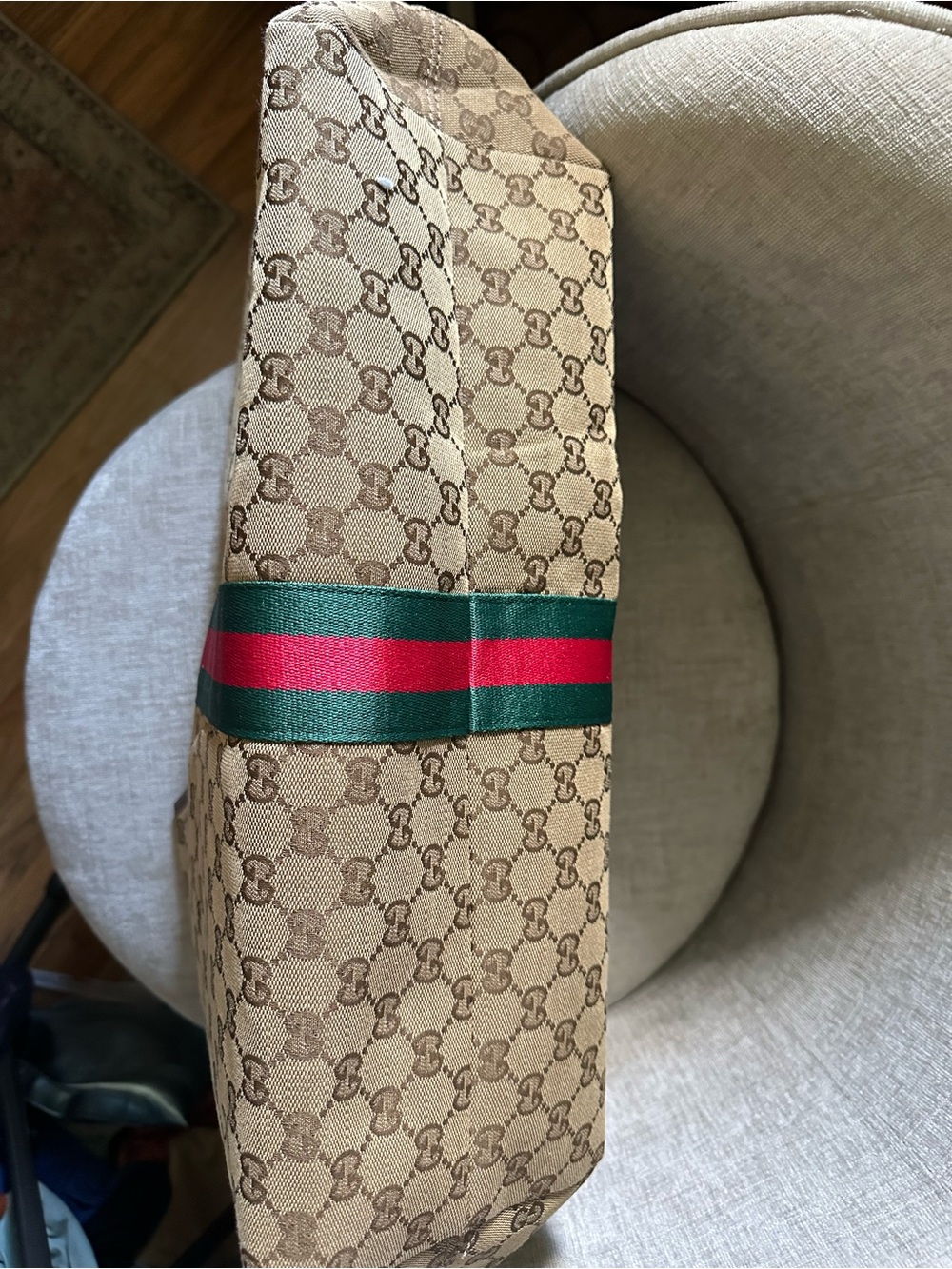 Gucci Brown GG Supreme Canvas Shoulder Bag with Web Stripe - Picture 6 of 10